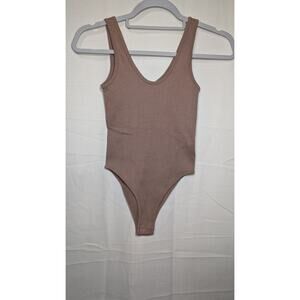 Zara Womens Seamless‎ Ribbed Bodysuit Sz XS-S Brown Minimalist Capsule